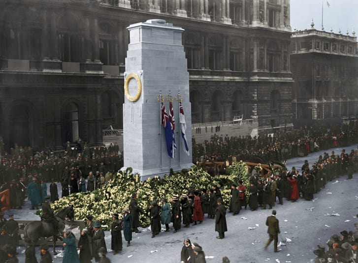 londres memorial guerra armistice day 1919 colourised