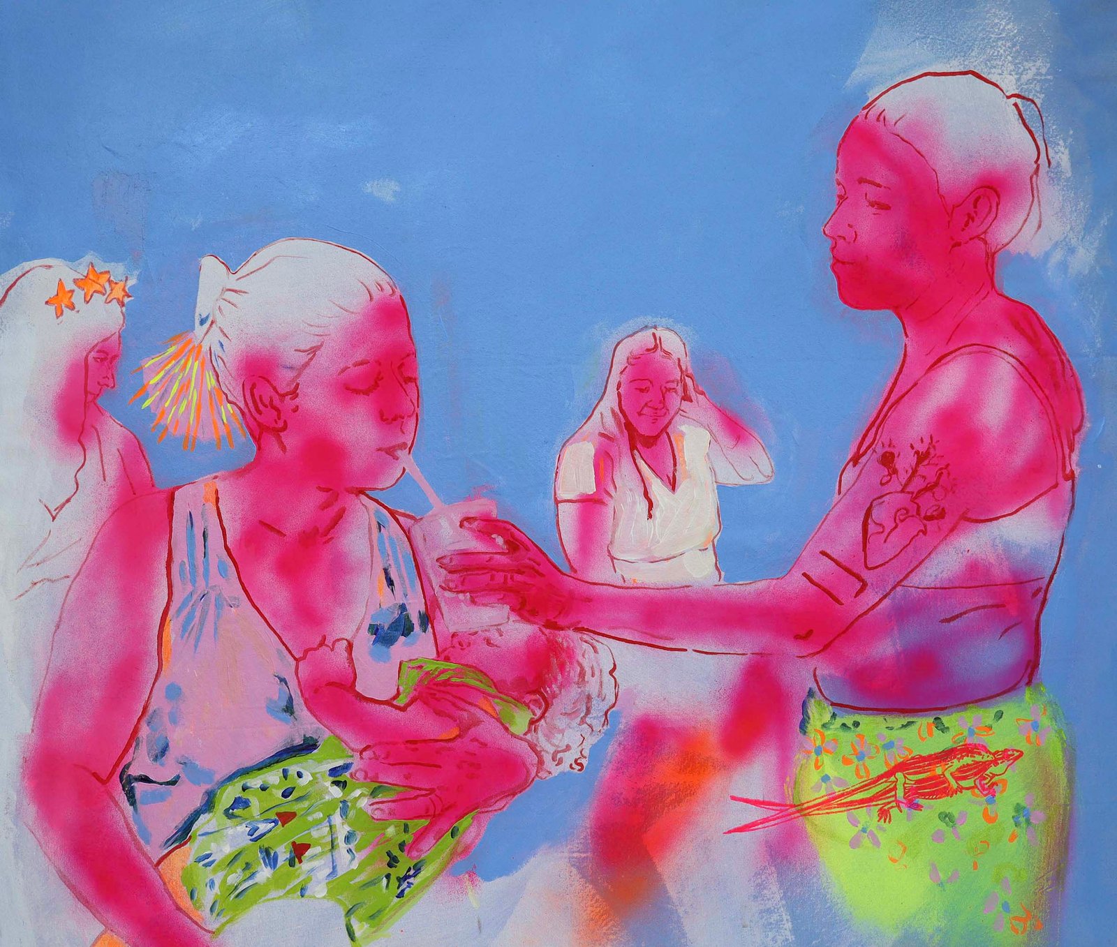 Leíner Hoki Ambas Madres 2025 pintura spray, tinta acrílica, tinta a óleo e tinta de tatuagem sobre tela